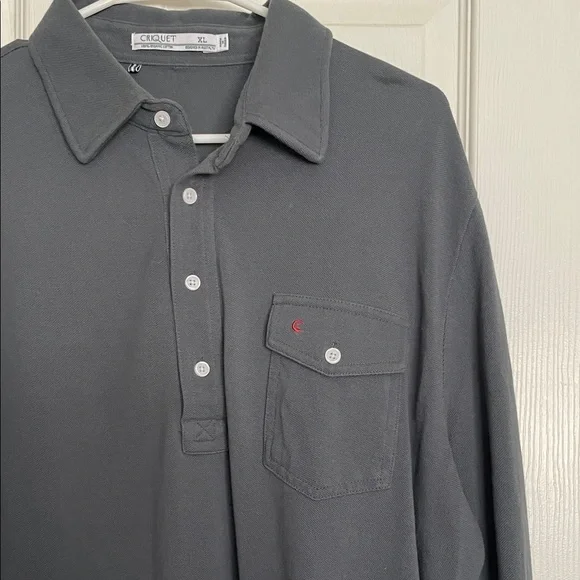 Criquet Organic Cotton Men's Long-Sleeve Polo - Charcoal Size XL EUC